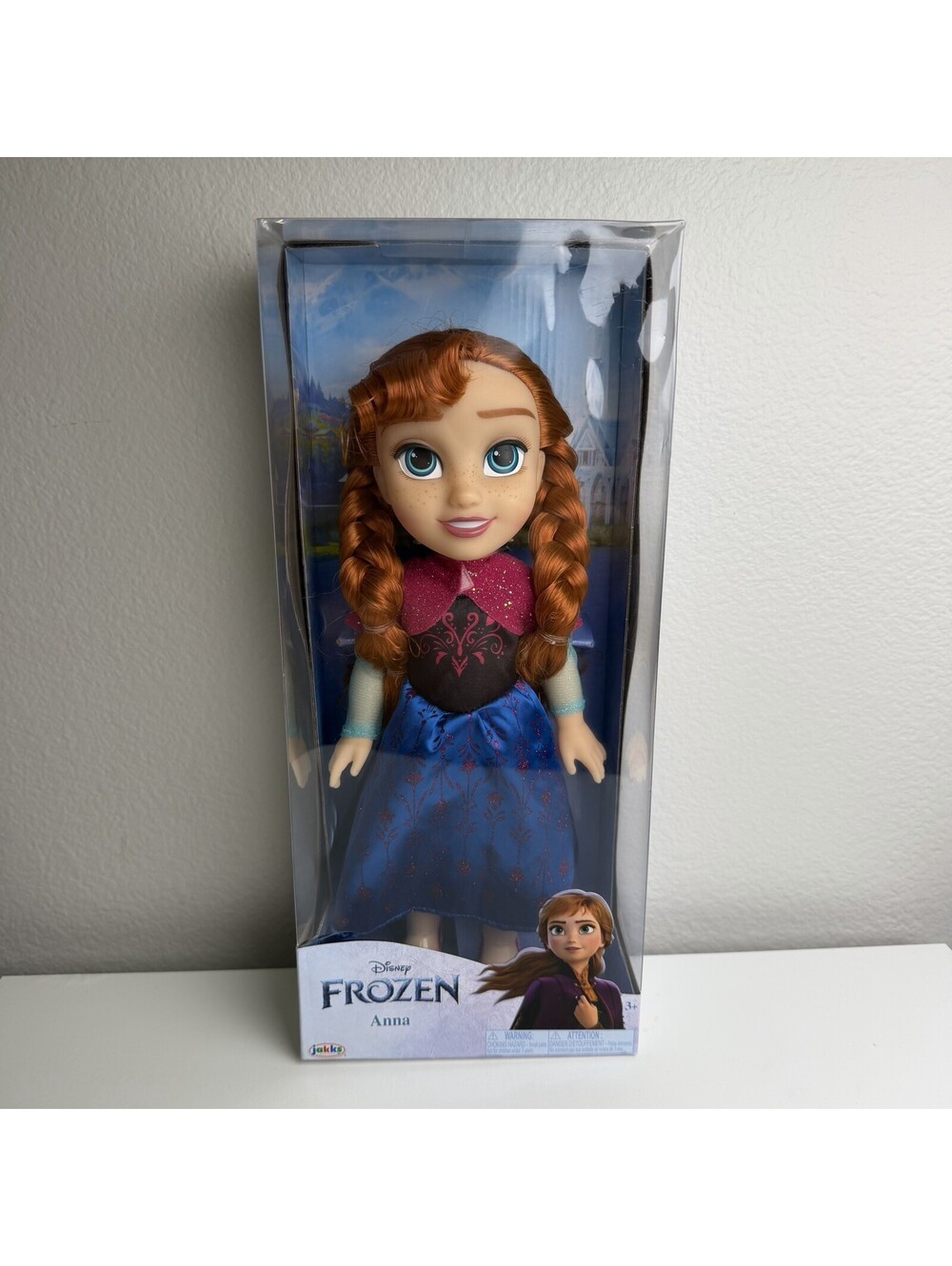 Disney Frozen Anna 14” Doll JAKKS Pacific Princess Red Hair Blue Dress Box Damag